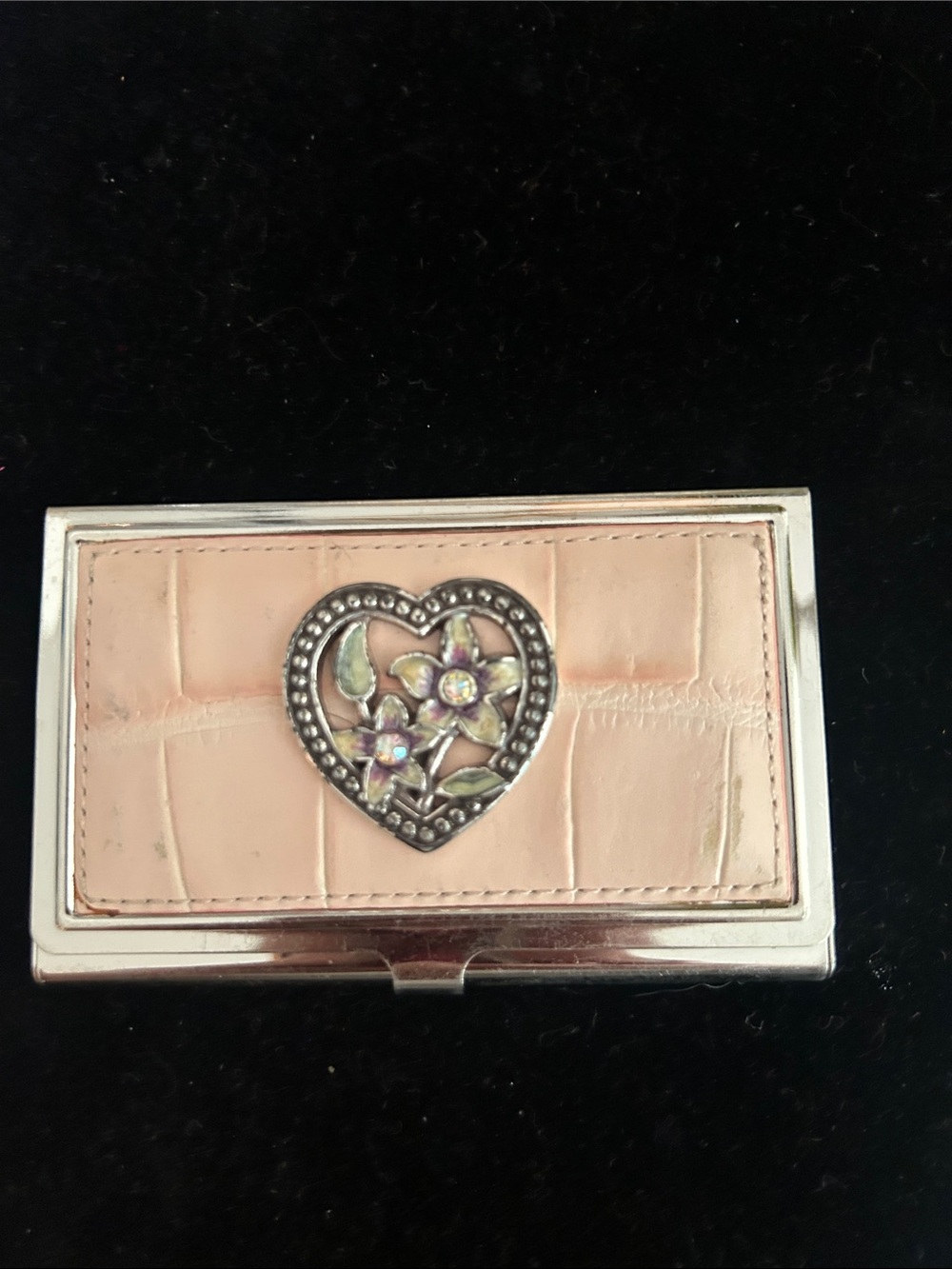 Brighton Pink Heart Floral Metal Card Case